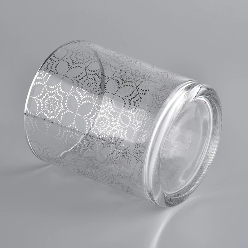400 ml clear glass candle jar with fancy flower pattern in bulk