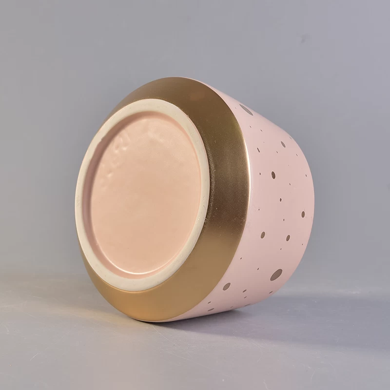 Custom gold print matte color ceramic candle holder with wood lid