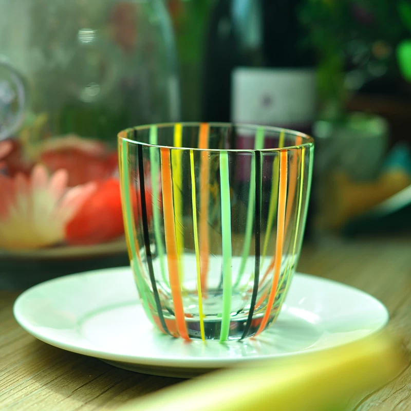 Striped glass candle holder