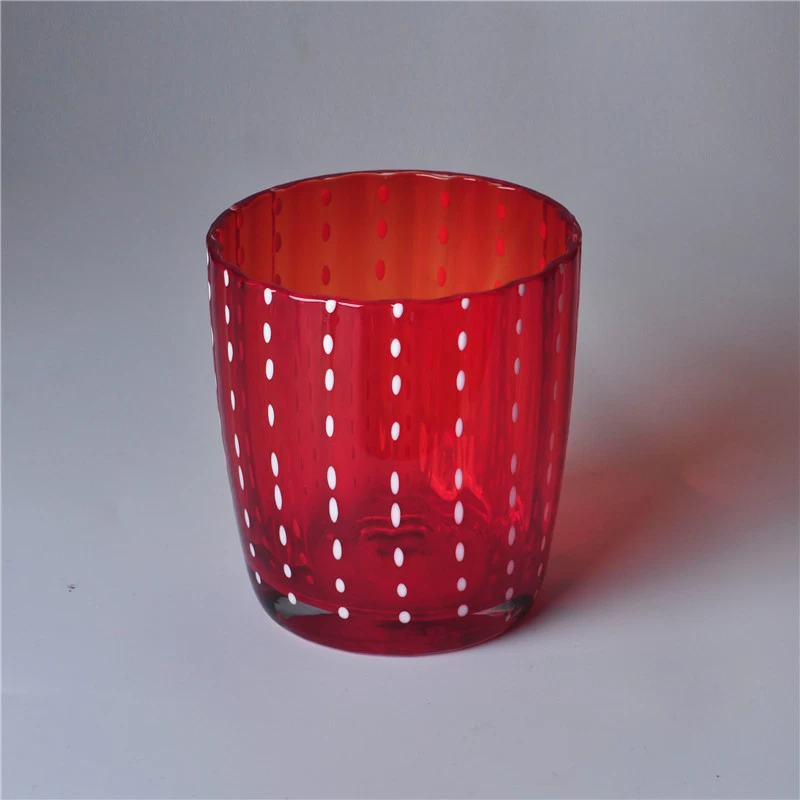 Red Mouth Blown Decorative Glass Candle Jar