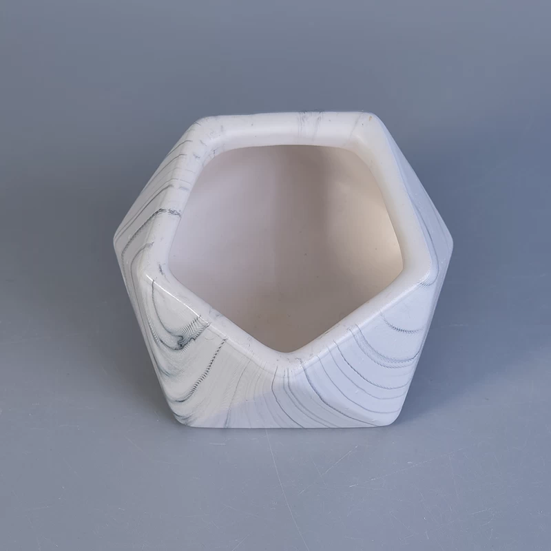 Irregular diamond design marble ceramic candle jars with water transfer