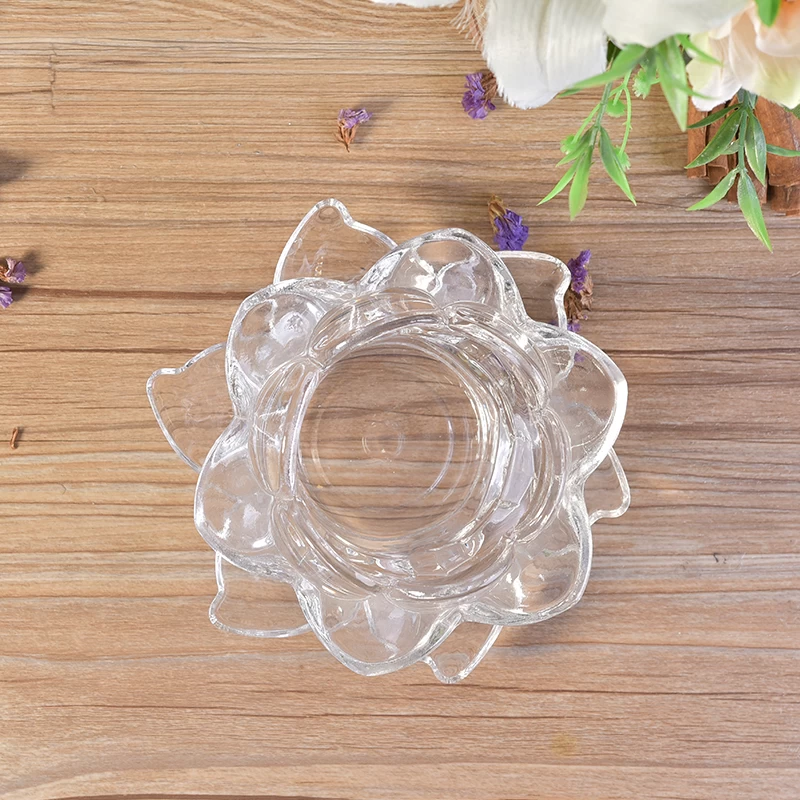 Unique crystal clear Lotus glass candle holder wholesale