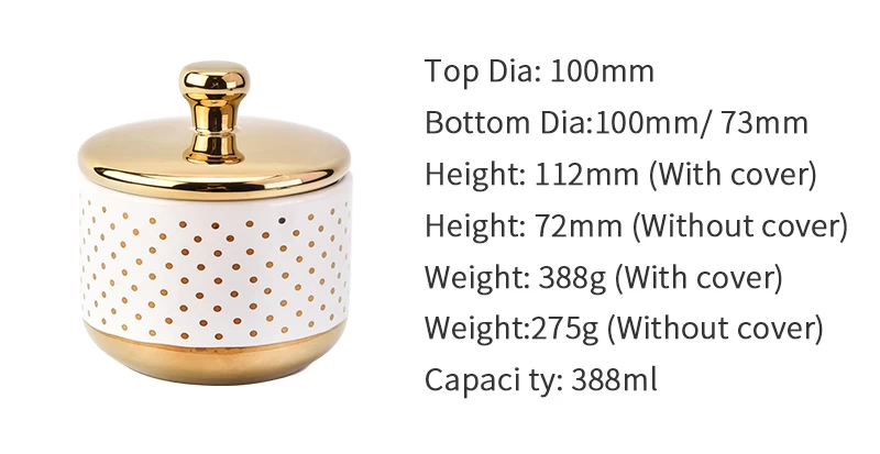Luxury white ceramic candle jars with golden lid isolation plating finish