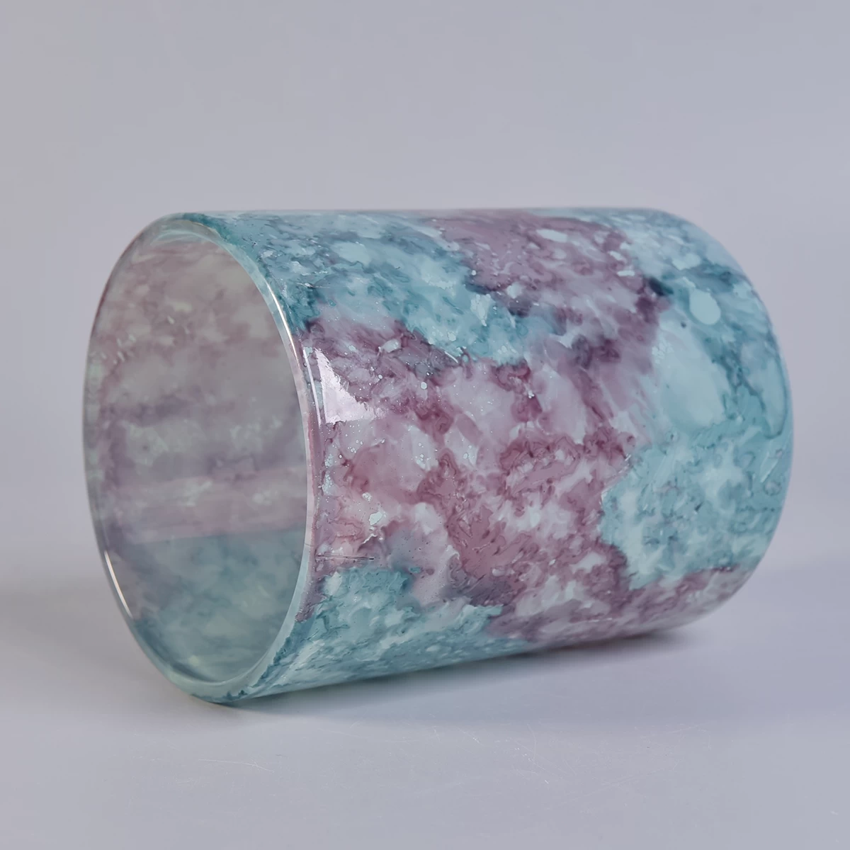 colorful painted marble effect cylinder glass candle vessel