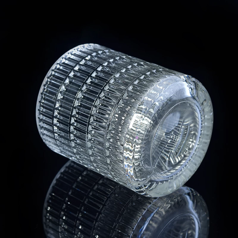 Stripe debossed clear cylinder glass candle jar wholesale