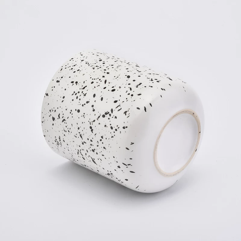 Matte White Ceramic Candle Vessels With Black Speckles