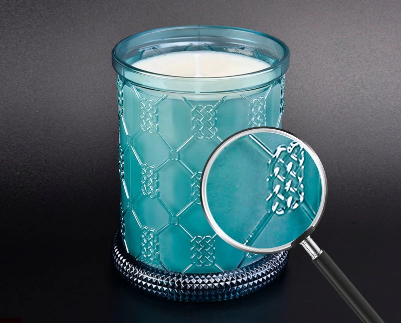 12oz cylinder glass candle containers grid rope pattern design