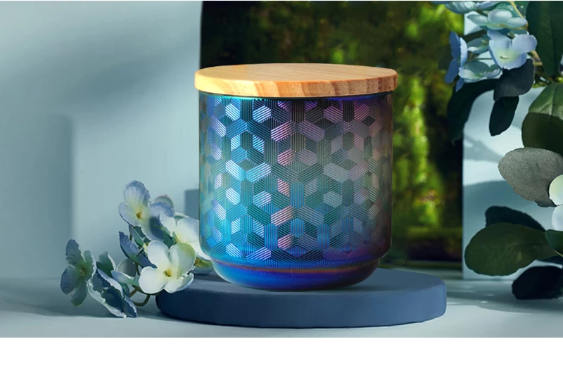 Luxury glass candle jars with lid 430ml 15oz woven pattern design