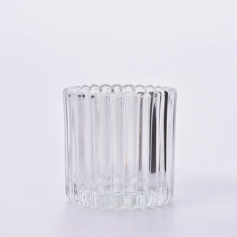 clear glass candle jar with round stripe pattern