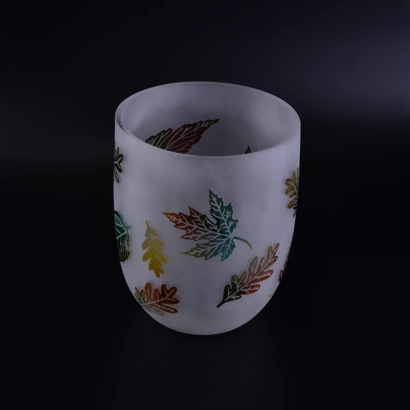 Very huge large round glass candle holder with leaf pattern 2340 ml