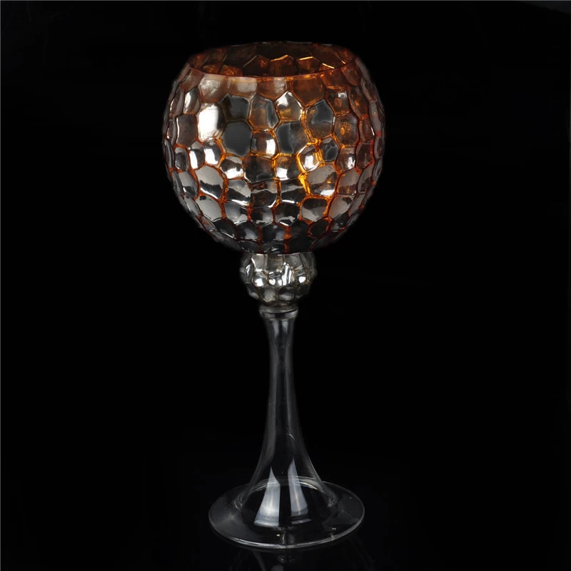 High stemware glass mosaic candle holder with electroplating