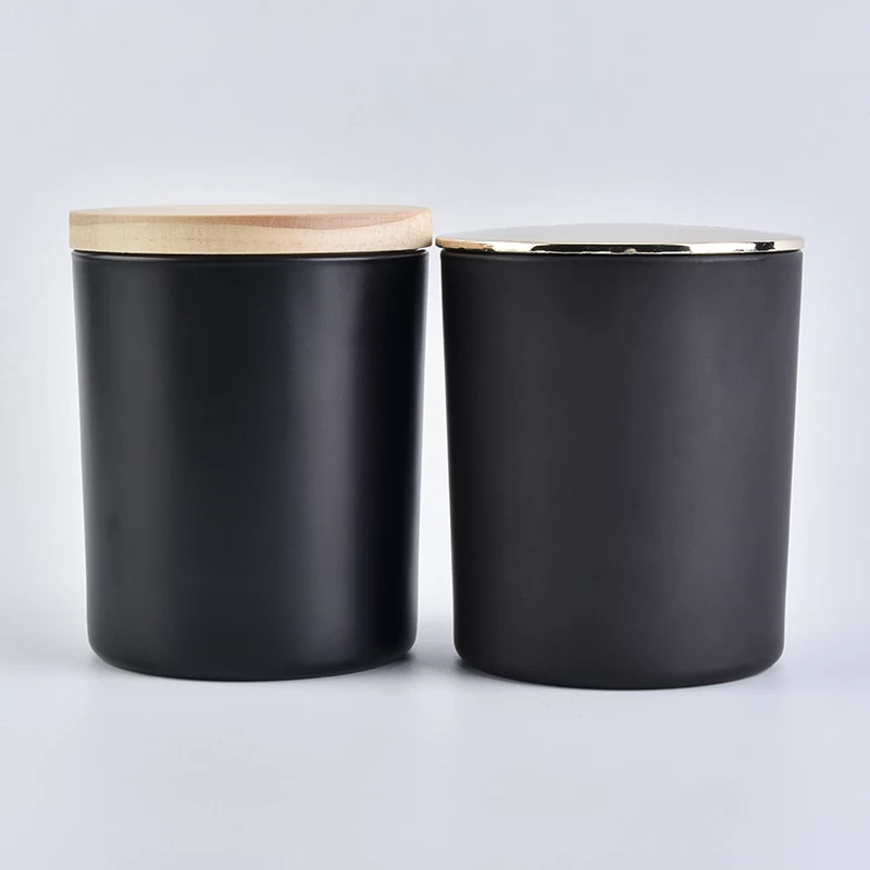 10 oz black glass candle holder with lid