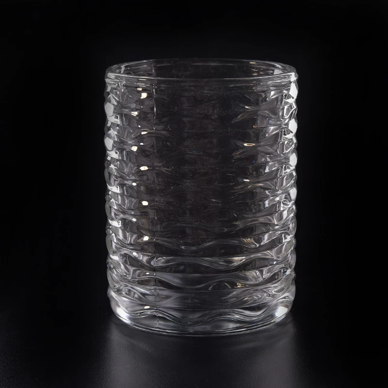 11.5oz glass candle jar with wave pattern 