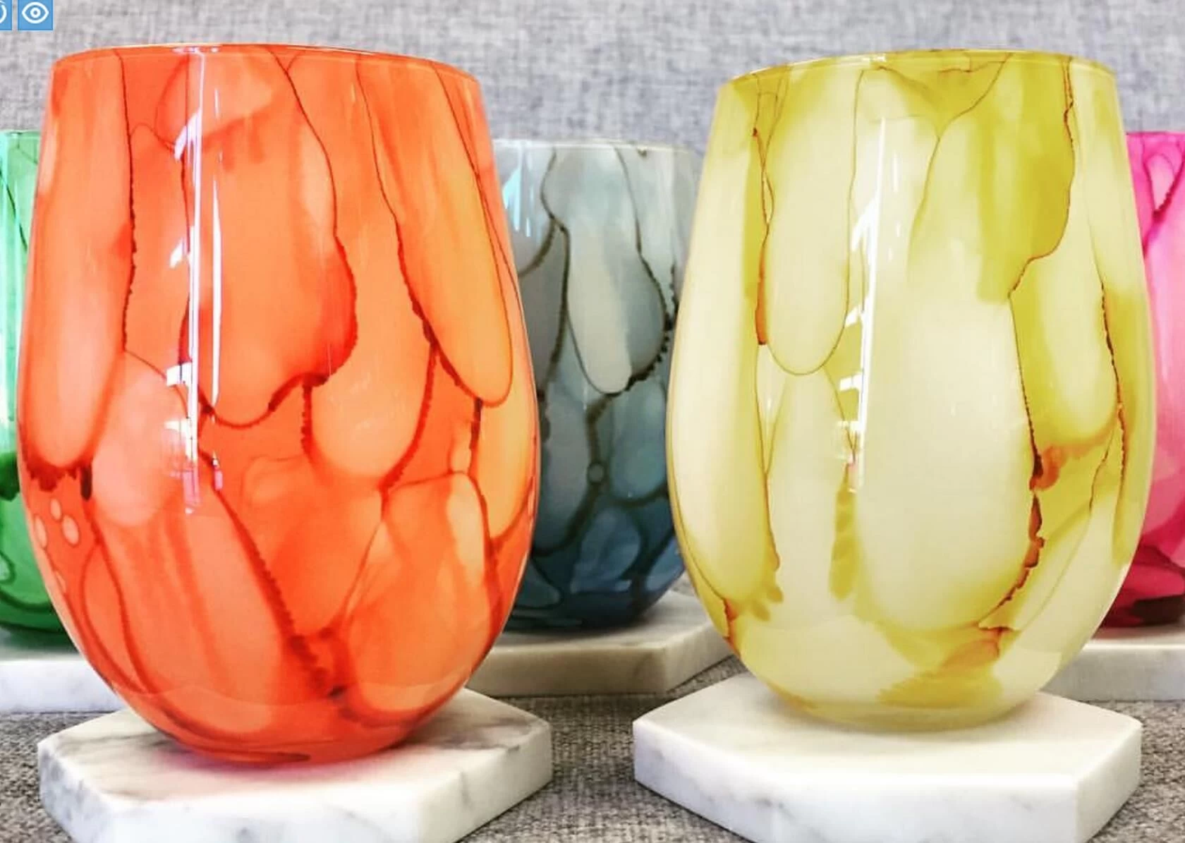 Oval Stemless Glass with Marble Decoration
