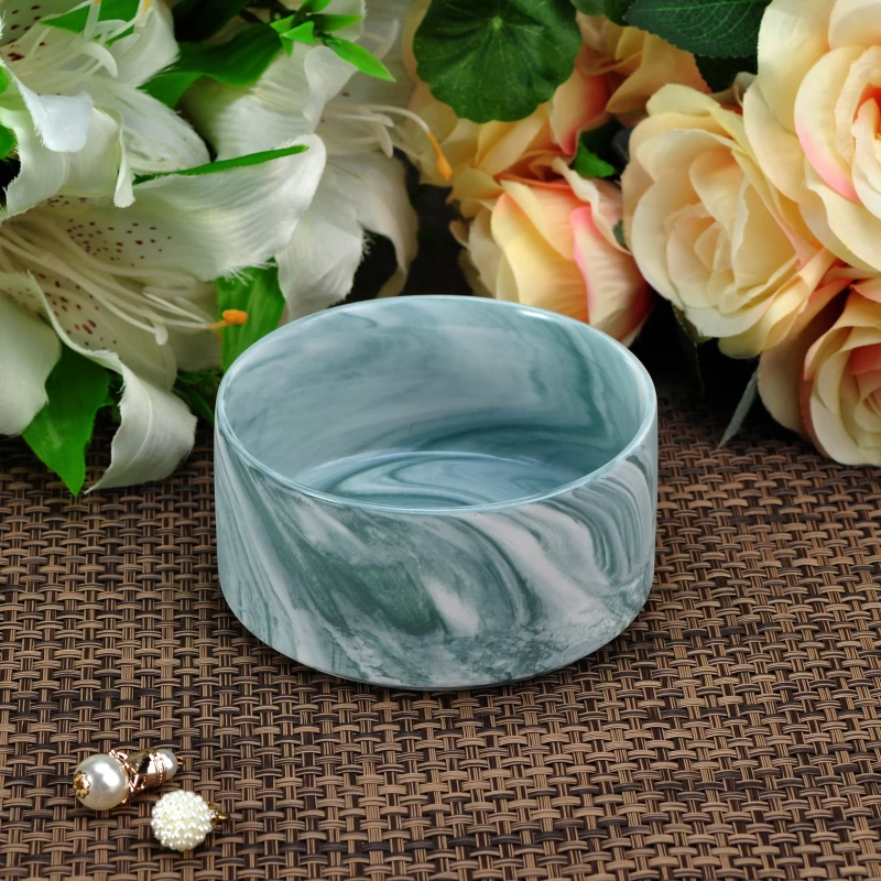 Marble texture round shape ceramic candle holder with different sizes