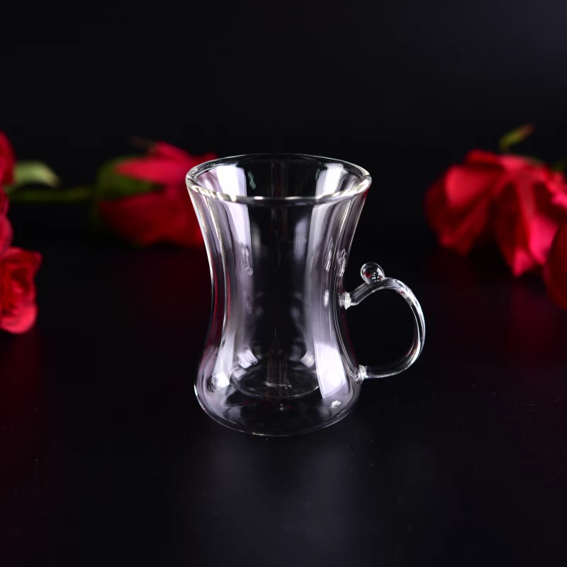 Borosilicate Double Wall Beer Drinking Glass Turkish Tea Cup with Handle