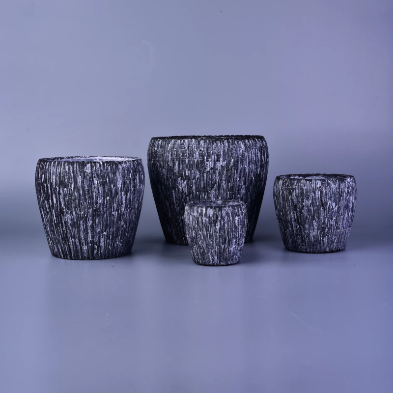 black pattern ceramic candle jar