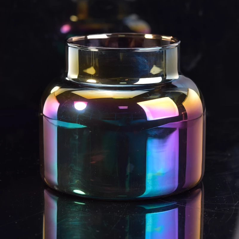 purple iridescent glass candle holder 