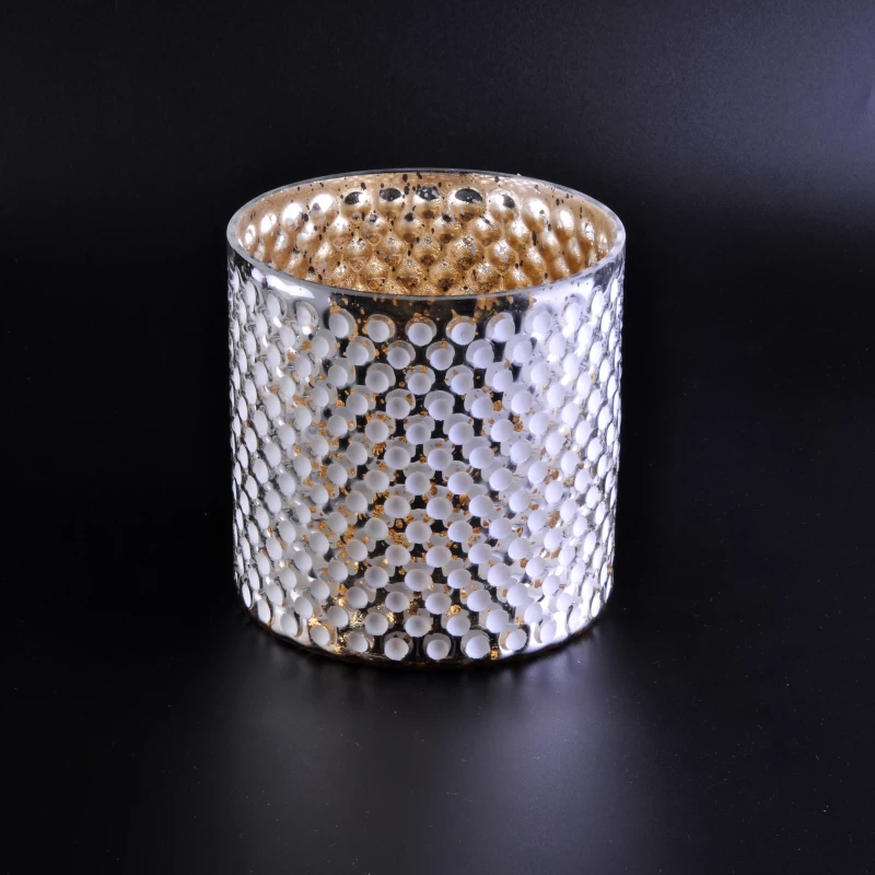 Luxury silver glass candle holder with white dots