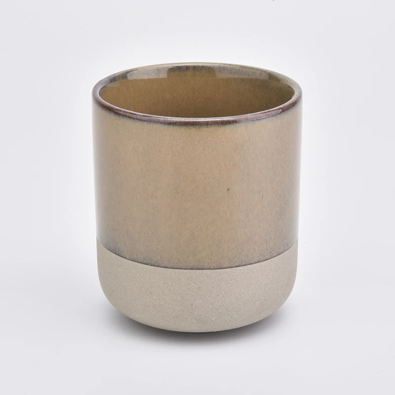 cylinder amber glazing 10oz ceramic candle holders