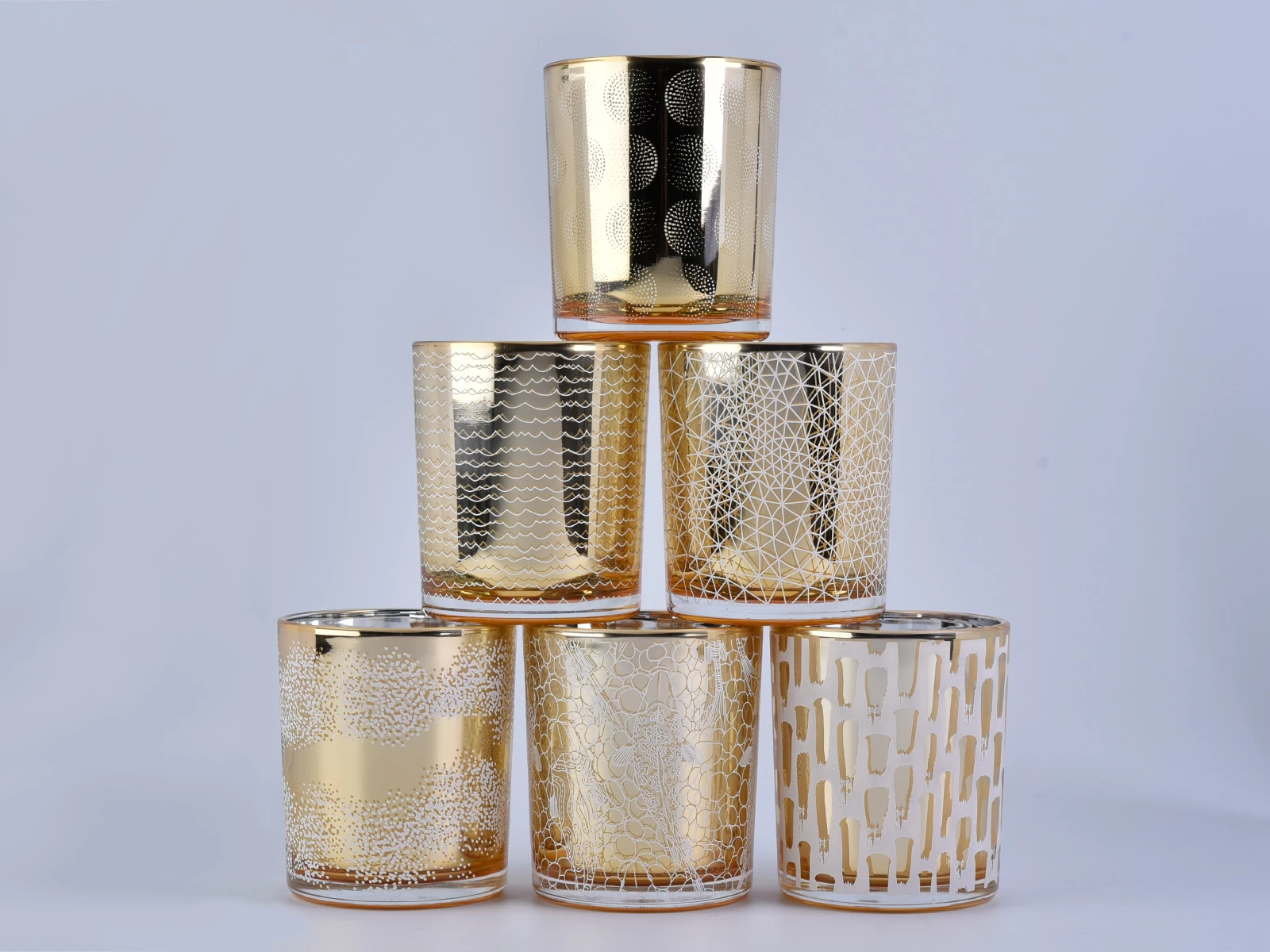 cylinder electroplated glass candle jar with screen prints
