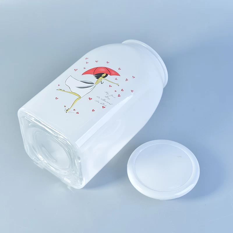 Wholesale white glass jar food container with lid