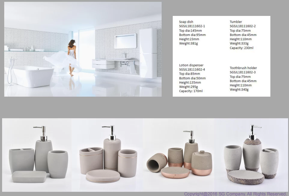 Luxurious gray ceramic and concrete bathroom set