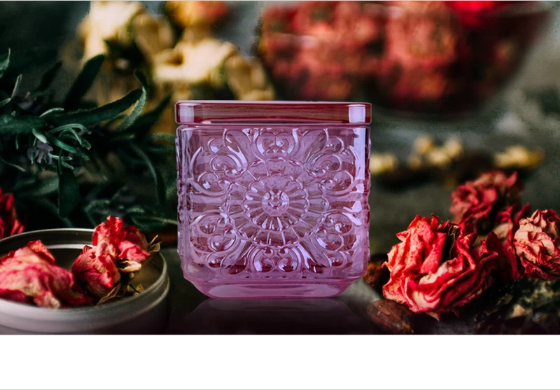 wholesale candle vessels 360ml glass jars home decor flower embossed pattern