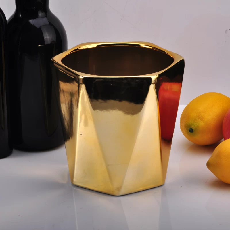 Wholesale ceramic candle vessels golden candle jars