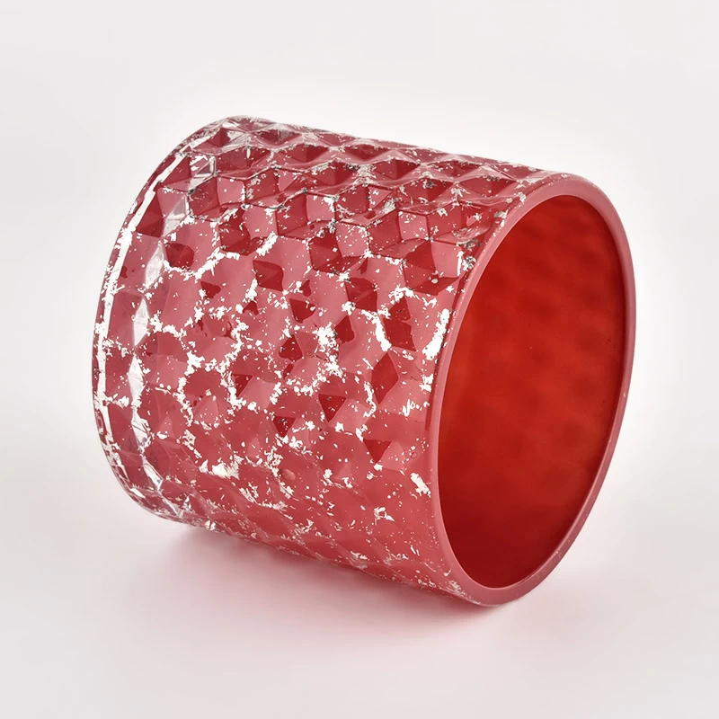 Red color for Christmas glass woven pattern jar with lid and Silver Metallic paint splatters