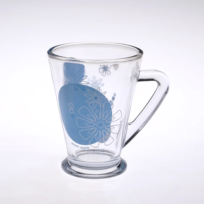 Glass water cup with hand painting