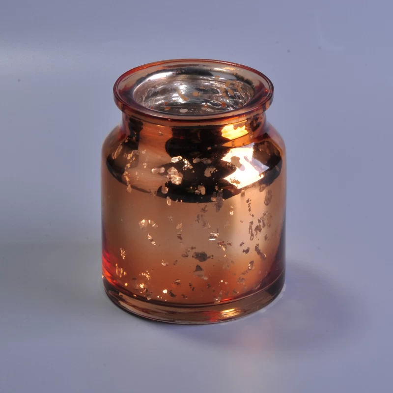 Shiny copper glass candle jar with embossed pattern