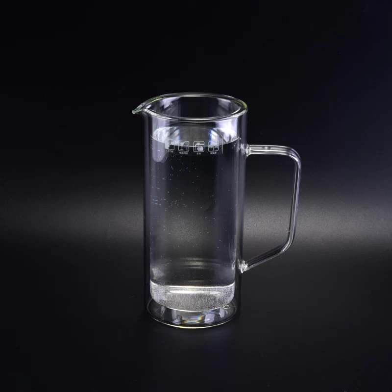 Customized double wall borosilicate glass pitchers with handle for coffee water juice