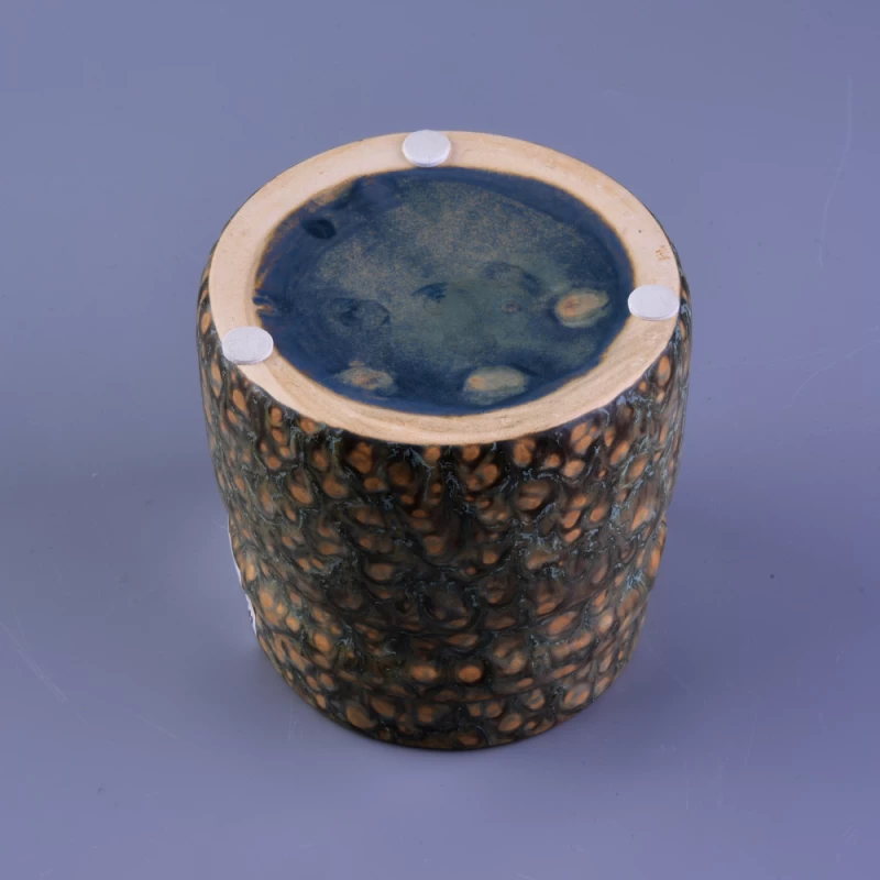 New design color glazed canister dots ceramic candle jar