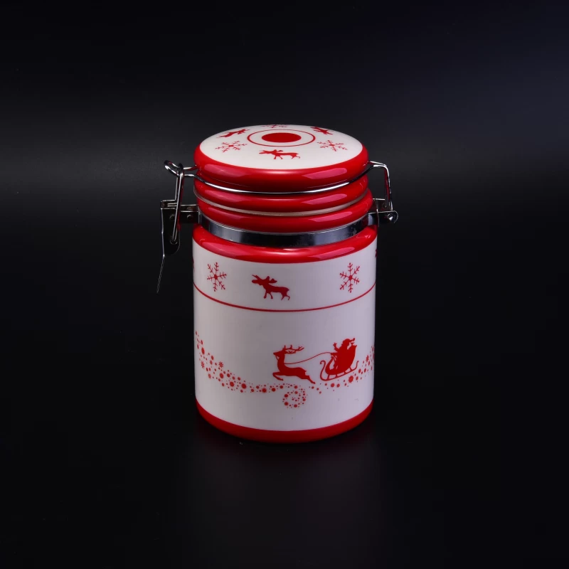 Ceramic Storage Jar with Clip for Christmas