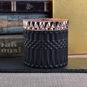 Geo Cut Matte Black Glass Candle Jar With Rose Gold Lids