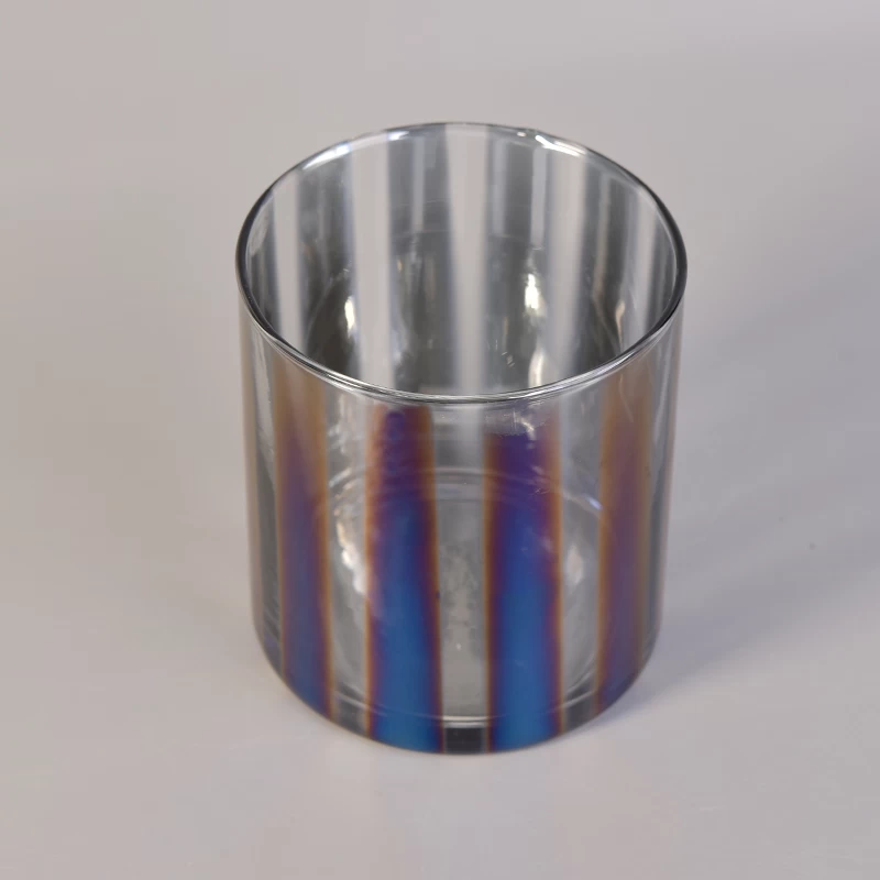 Decorative Straight Walled Glass Candle Containers with Electroplating Color Effect