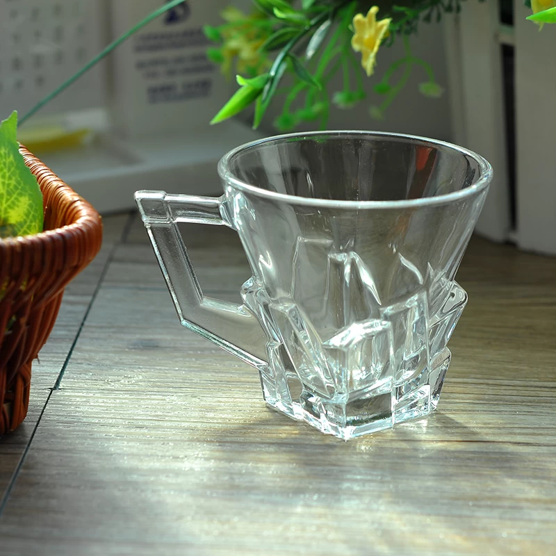 embossed pattern square glass mug