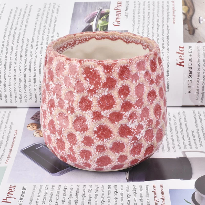 snow effect pink ceramic candle jars