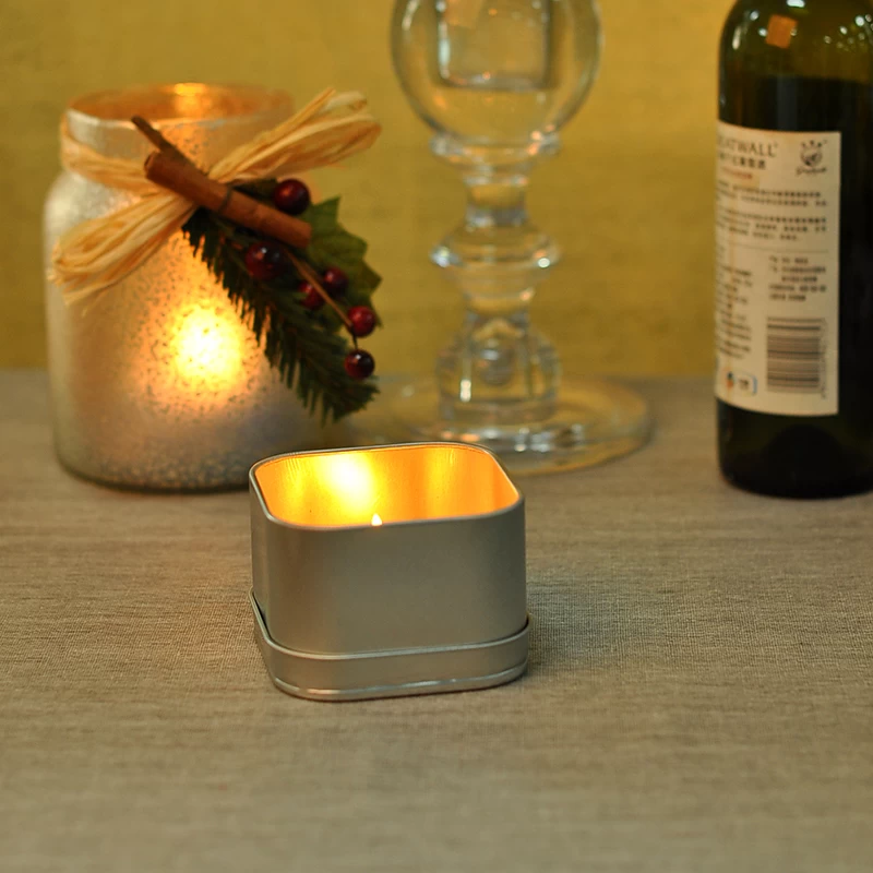 Square tinplate candle holder