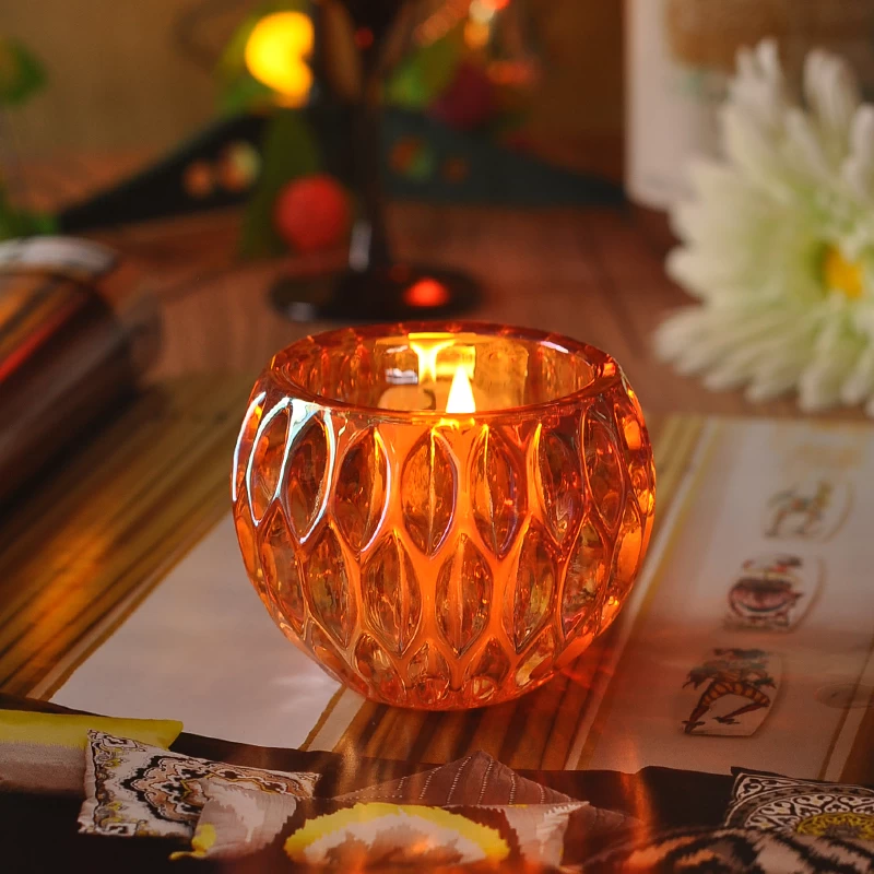 Machine made embossed heat resistant glass candle container exporter