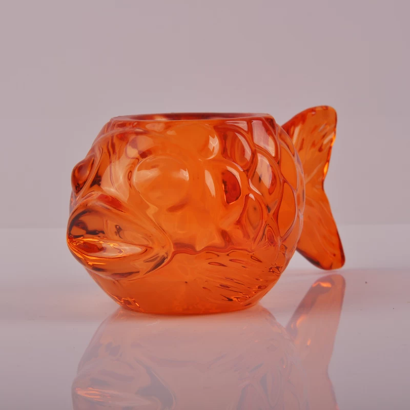 Cute fish shape color material machine made glass tealight holdder
