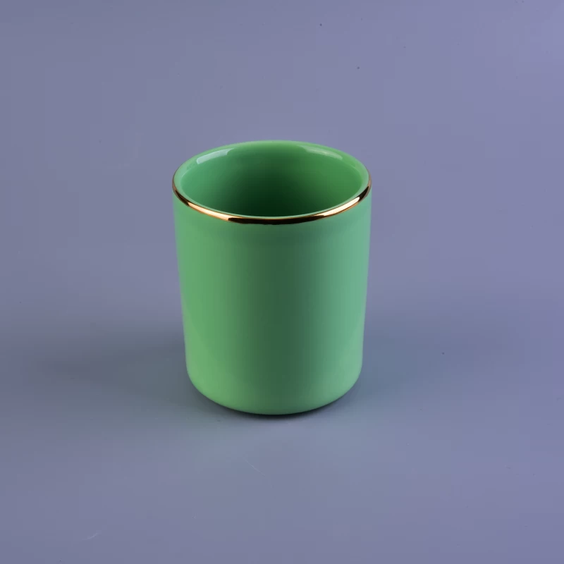 Hand painting gold rim green ceramic candle holder