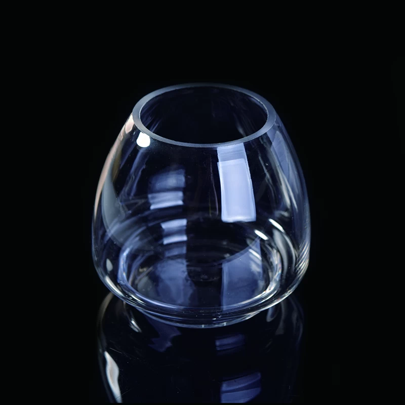 Hand made bowl shape clear glass candle holder