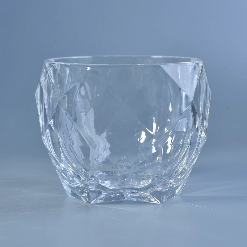 High White Crystal Diamond Shaped Glass Candle Holders