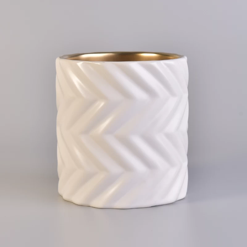 matte white glazing debossed ceramic candle holders
