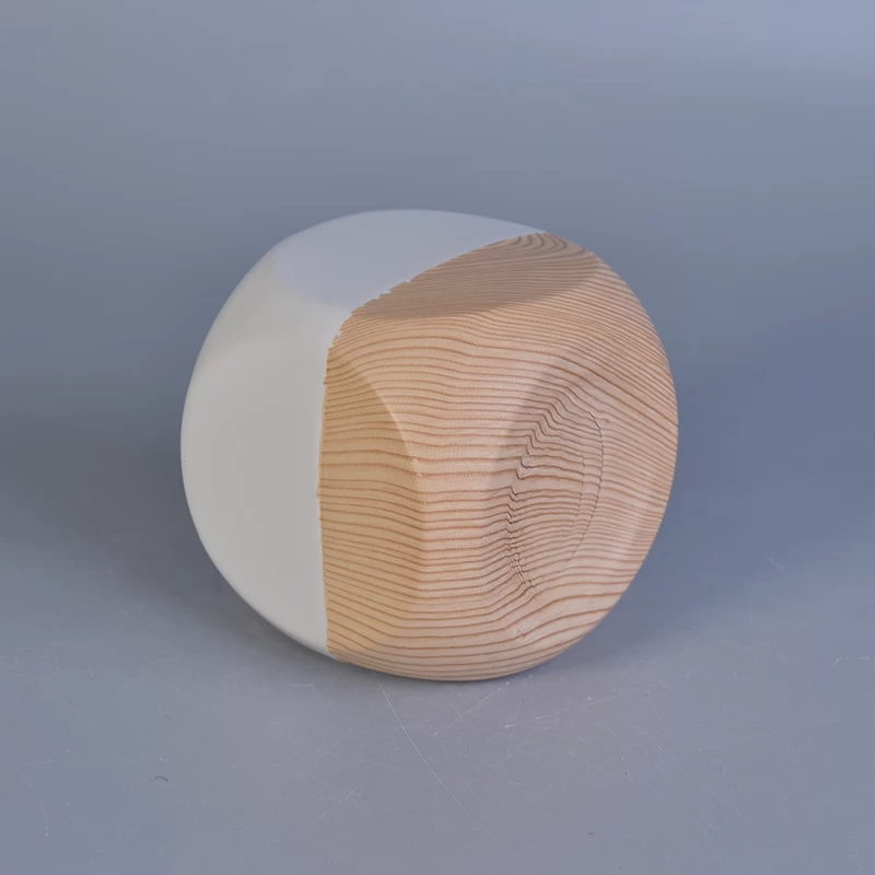 round ceramic candle jar with square body