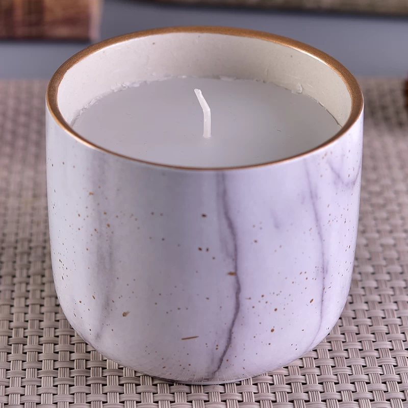 Marble pattern ceramic candle jar for home fragrance