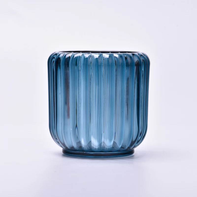 8.5oz empty glass candle jar with stripe pattern
