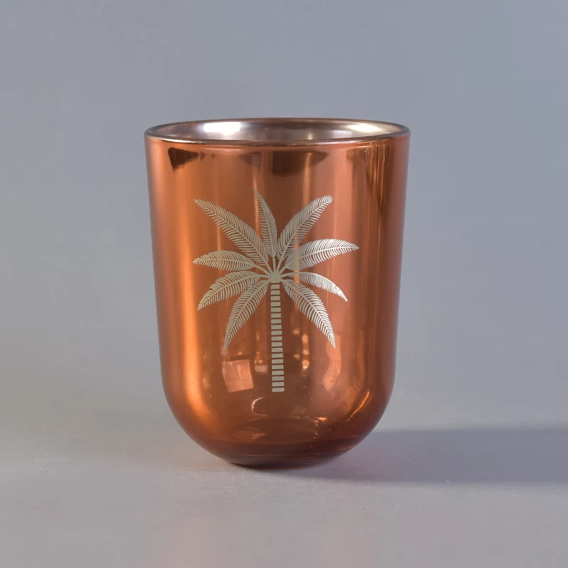 coconut tree painting rose golden electroplating candle holder 